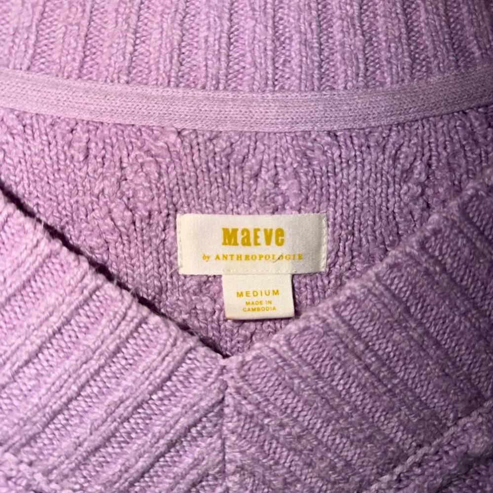 MAEVE by Anthropologie Sweater Women's Medium Purple Cable Knit Fisherman - Picture 3 of 8